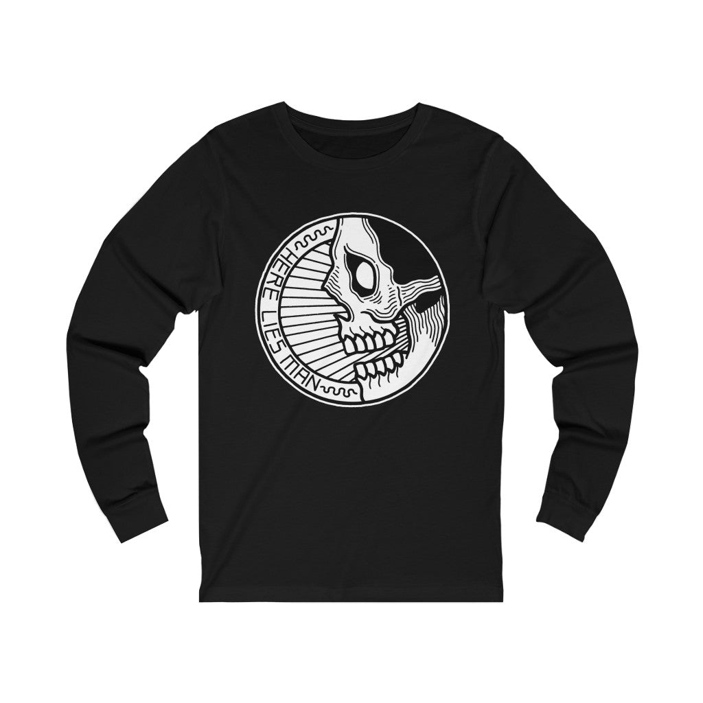 CIRCLE SKULL (Black and White) - Unisex Jersey Long Sleeve Tee - UK