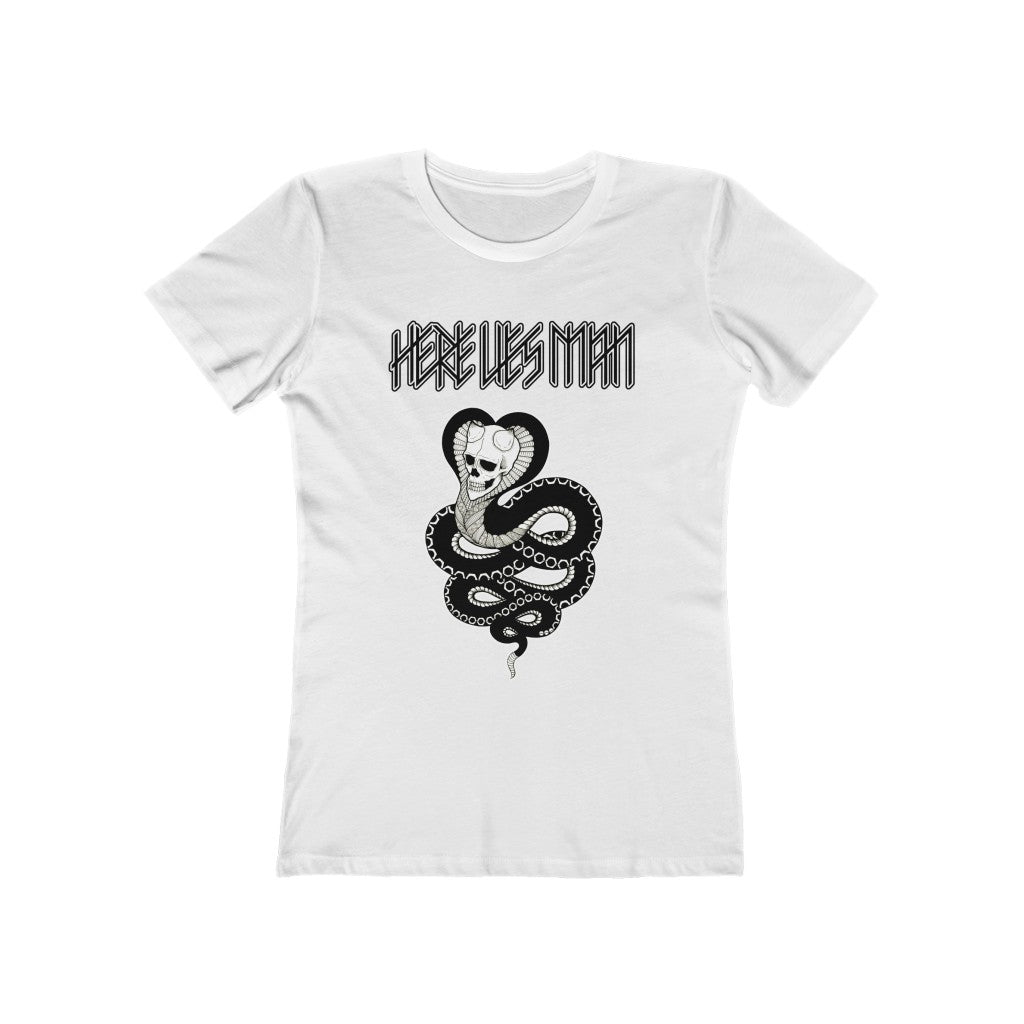 SKULL SNAKE (Black and White) - Women's The Boyfriend Tee - USA