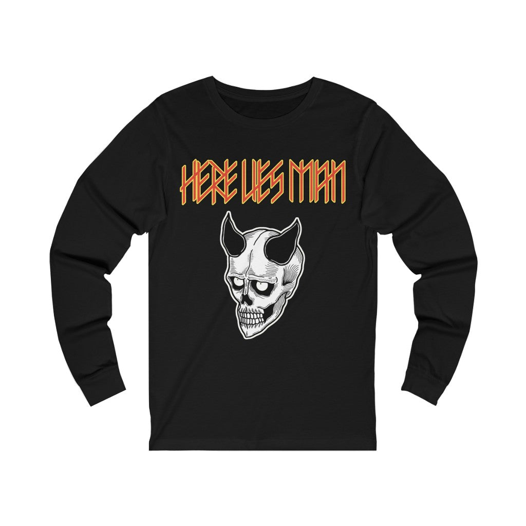 DEVIL MASK (Red and Yellow Lettering) - Unisex Jersey Long Sleeve Tee - UK